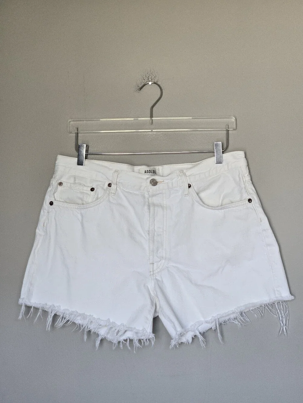 Agolde Parker Long Cut Off Shorts White Size 31